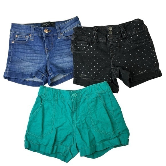 Other - Girls Shorts Clothing Bundle Lot of 3 Blue Denim Black Polka Dot Turquoise Sz 8
